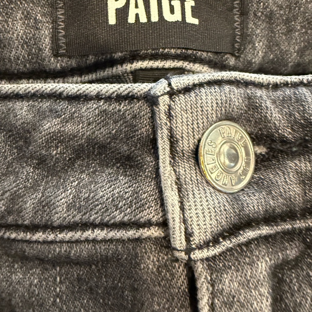 PAIGE Cindy High Rise Straight Leg Raw Hem Jeans Ash Black Gray 28 - Picture 11 of 12